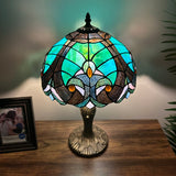 Tiffany Style Table Lamp Green Brown Stained Glass included LED bulb 12"W*12"D*19"H