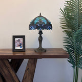 Tiffany Style Table Lamp Green Brown Stained Glass included LED bulb 12"W*12"D*19"H