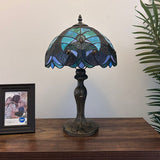 Tiffany Style Table Lamp Green Brown Stained Glass included LED bulb 12"W*12"D*19"H