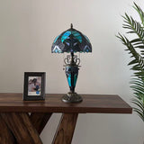 Tiffany Style Table Lamp Green Stained Glass Included LED Bulbs Mother-Daughter Vase Vintage Liaison Lamp for Living Room Dining Room Bedroom Bedside Office Hotel H22*W12 in…