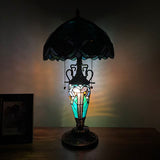 Tiffany Style Table Lamp Green Stained Glass Included LED Bulbs Mother-Daughter Vase Vintage Liaison Lamp for Living Room Dining Room Bedroom Bedside Office Hotel H22*W12 in…