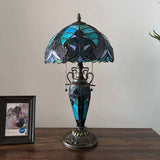 Tiffany Style Table Lamp Green Stained Glass Included LED Bulbs Mother-Daughter Vase Vintage Liaison Lamp for Living Room Dining Room Bedroom Bedside Office Hotel H22*W12 in…