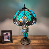 Tiffany Style Table Lamp Green Stained Glass Included LED Bulbs Mother-Daughter Vase Vintage Liaison Lamp for Living Room Dining Room Bedroom Bedside Office Hotel H22*W12 in…