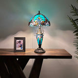 Tiffany Style Table Lamp Green Stained Glass Included LED Bulbs Mother-Daughter Vase Vintage Liaison Lamp for Living Room Dining Room Bedroom Bedside Office Hotel H22*W12 in…