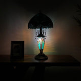 Tiffany Style Table Lamp Green Stained Glass Included LED Bulbs Mother-Daughter Vase Vintage Liaison Lamp for Living Room Dining Room Bedroom Bedside Office Hotel H22*W12 in…