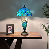 Tiffany Style Table Lamp Blue Stained Glass Crystal Beans Included LED Bulbs 12"W*12"D*22"H