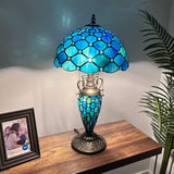 Tiffany Style Table Lamp Blue Stained Glass Crystal Beans Included LED Bulbs 12"W*12"D*22"H