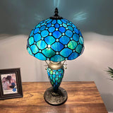 Tiffany Style Table Lamp Blue Stained Glass Crystal Beans Included LED Bulbs 12"W*12"D*22"H