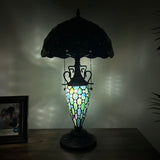 Tiffany Style Table Lamp Blue Stained Glass Crystal Beans Included LED Bulbs 12"W*12"D*22"H