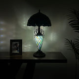 Tiffany Style Table Lamp Blue Stained Glass Crystal Beans Included LED Bulbs 12"W*12"D*22"H