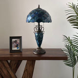 Tiffany Style Table Lamp Blue Stained Glass Crystal Beans Included LED Bulbs 12"W*12"D*22"H