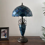 Tiffany Style Table Lamp Blue Stained Glass Crystal Beans Included LED Bulbs 12"W*12"D*22"H