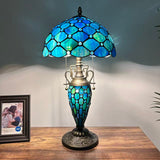 Tiffany Style Table Lamp Blue Stained Glass Crystal Beans Included LED Bulbs 12"W*12"D*22"H