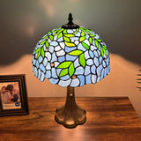 Tiffany Style Table Lamp Blue Stained Glass Green Leaves 12"W*12"D*19"H