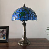 Tiffany Style Table Lamp Blue Stained Glass Green Leaves 12"W*12"D*19"H