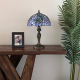 Tiffany style table lamp Purple stained glass green leaves 12"W*12"D*19"H