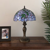 Tiffany style table lamp Purple stained glass green leaves 12"W*12"D*19"H