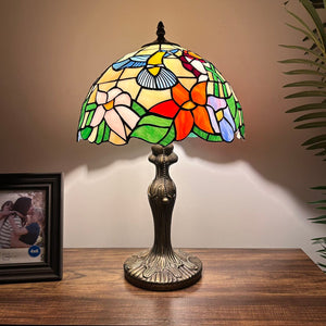 Tiffany style table lamp Stained Glass Hummingbird Flowers 12"W*12"D*19"H