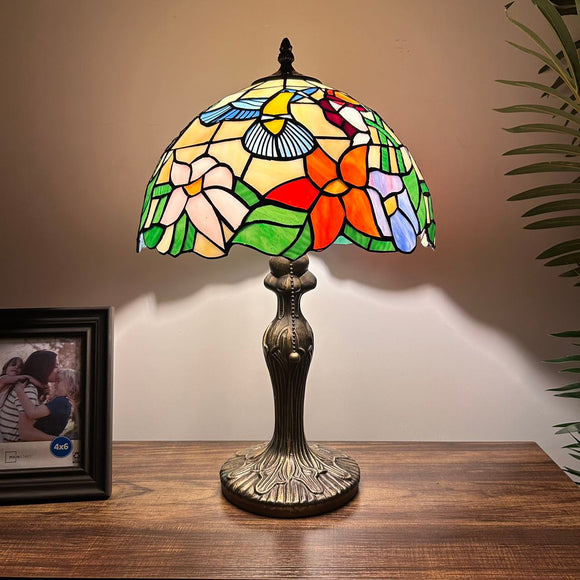 Tiffany style table lamp Stained Glass Hummingbird Flowers 12