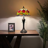 Tiffany Style Table Stained Glass Red Tulips 12"W*12"D*22"H
