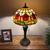 Tiffany Style Table Stained Glass Red Tulips 12"W*12"D*22"H