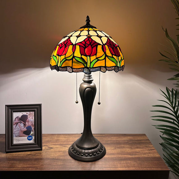 Tiffany Style Table Stained Glass Red Tulips 12