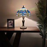 Tiffany Style Table Lamp Blue Stained Glass Dragonfly 12"W*12"D*19"H