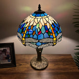 Tiffany Style Table Lamp Blue Stained Glass Dragonfly 12"W*12"D*19"H