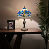 Tiffany Style Table Lamp Blue Stained Glass Dragonfly 12"W*12"D*19"H
