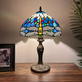 Tiffany Style Table Lamp Blue Stained Glass Dragonfly 12"W*12"D*19"H