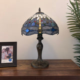 Tiffany Style Table Lamp Blue Stained Glass Dragonfly 12"W*12"D*19"H