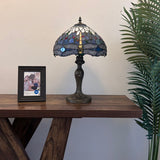 Tiffany Style Table Lamp Blue Stained Glass Dragonfly 12"W*12"D*19"H