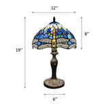 Tiffany Style Table Lamp Blue Stained Glass Dragonfly 12"W*12"D*19"H