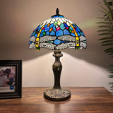 Tiffany Style Table Lamp Blue Stained Glass Dragonfly 12"W*12"D*19"H