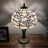 Tiffany Style Table Lamp White Stained Glass Flowers ET1263