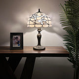 Tiffany Style Table Lamp White Stained Glass Flowers ET1263