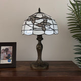 Tiffany Style Table Lamp White Stained Glass Flowers ET1263