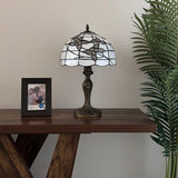 Tiffany Style Table Lamp White Stained Glass Flowers ET1263