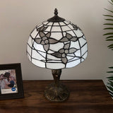 Tiffany Style Table Lamp White Stained Glass Flowers ET1263