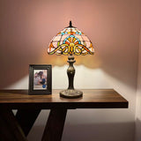 Tiffany Style Table Lamp Pink Stained Glass Baroque Style 12"W*12"D*19"H.