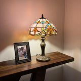 Tiffany Style Table Lamp Pink Stained Glass Baroque Style 12"W*12"D*19"H.