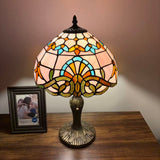 Tiffany Style Table Lamp Pink Stained Glass Baroque Style 12"W*12"D*19"H.