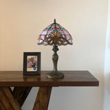 Tiffany Style Table Lamp Pink Stained Glass Baroque Style 12"W*12"D*19"H.