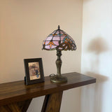 Tiffany Style Table Lamp Pink Stained Glass Baroque Style 12"W*12"D*19"H.