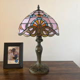 Tiffany Style Table Lamp Pink Stained Glass Baroque Style 12"W*12"D*19"H.