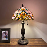Tiffany Style Table Lamp Pink Stained Glass Baroque Style 12"W*12"D*22"H