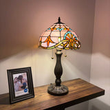 Tiffany Style Table Lamp Pink Stained Glass Baroque Style 12"W*12"D*22"H
