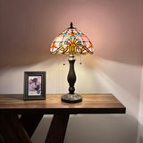 Tiffany Style Table Lamp Pink Stained Glass Baroque Style 12"W*12"D*22"H