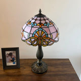 Tiffany Style Table Lamp Pink Stained Glass Baroque Style 12"W*12"D*22"H