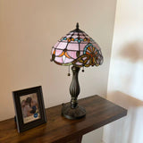 Tiffany Style Table Lamp Pink Stained Glass Baroque Style 12"W*12"D*22"H